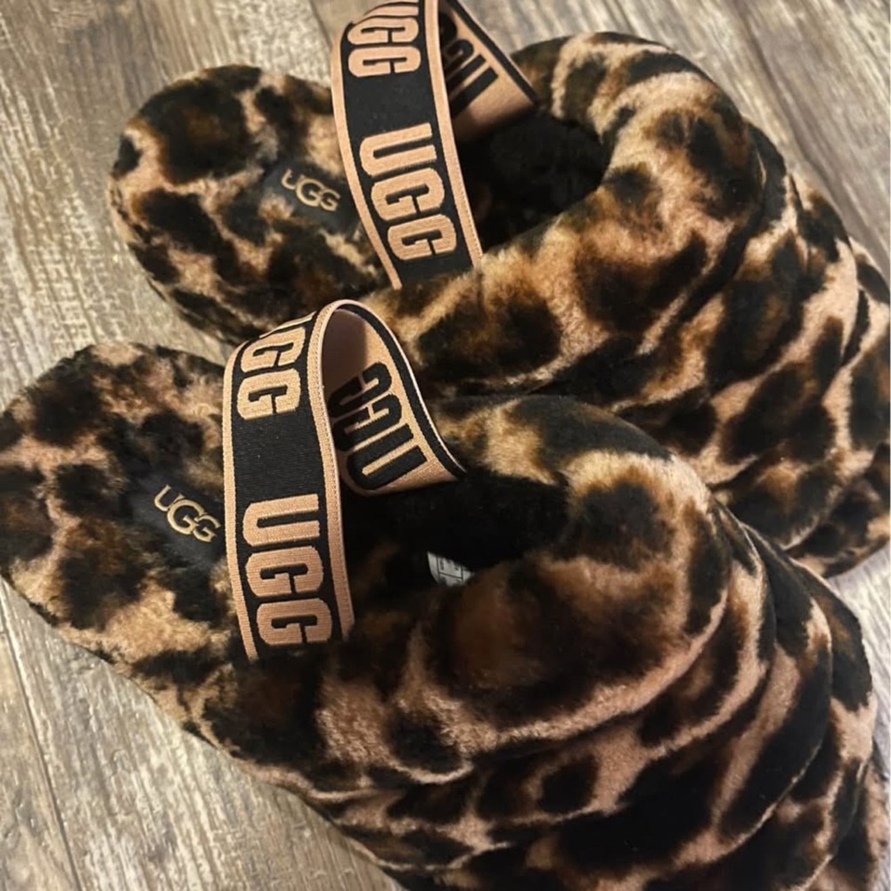UGG Fuzzy Leopard Print Slippers